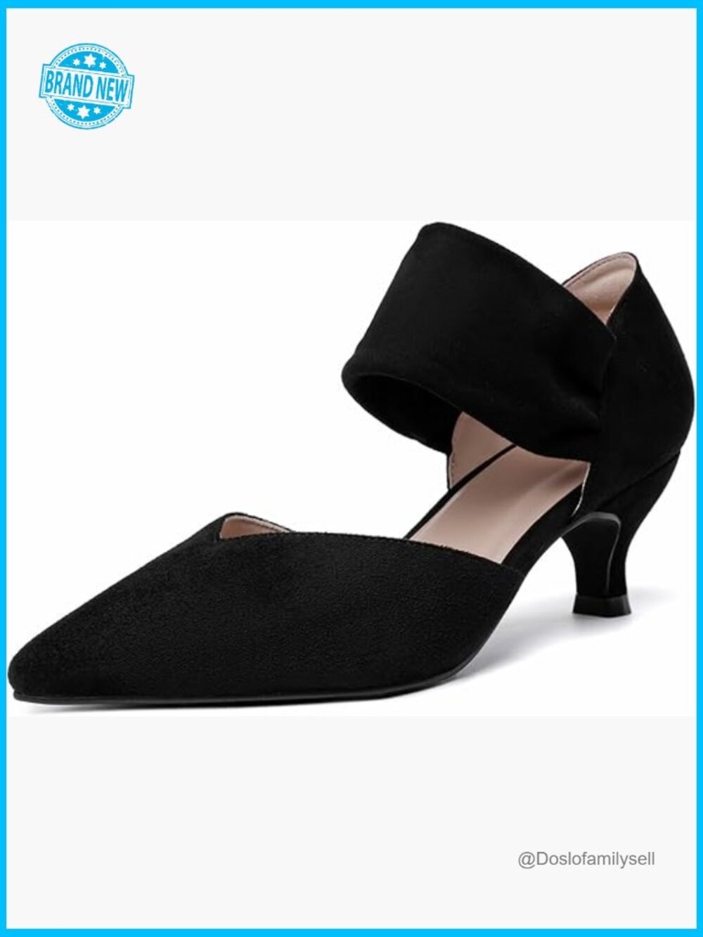 Suede Kitten Heels Pointed Toe Slip On Pumps Comfortable Low Heels Dressy Party